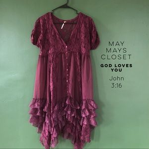 RARE Free People Prairie Lace Dress Ruffle boho xs